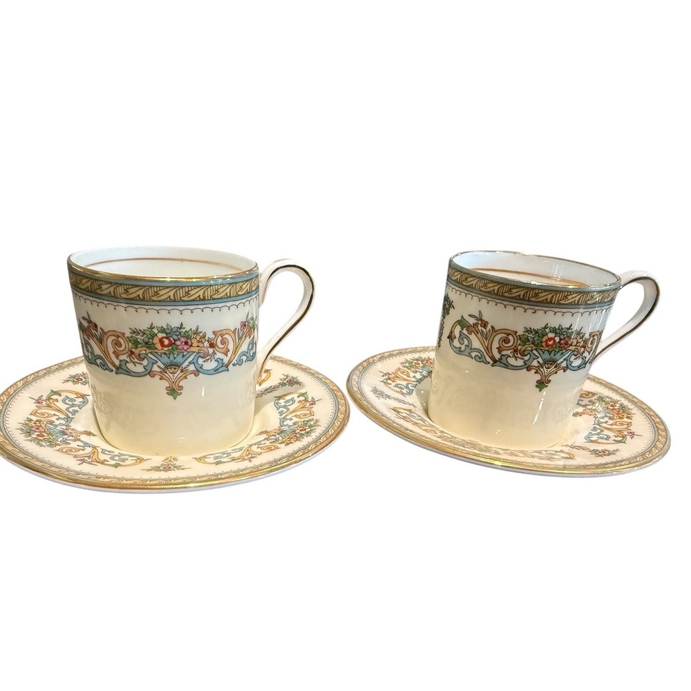 Aynsley Henley Fine English Bone China Demitasse Cup and Saucer Set  2 Gold Trim